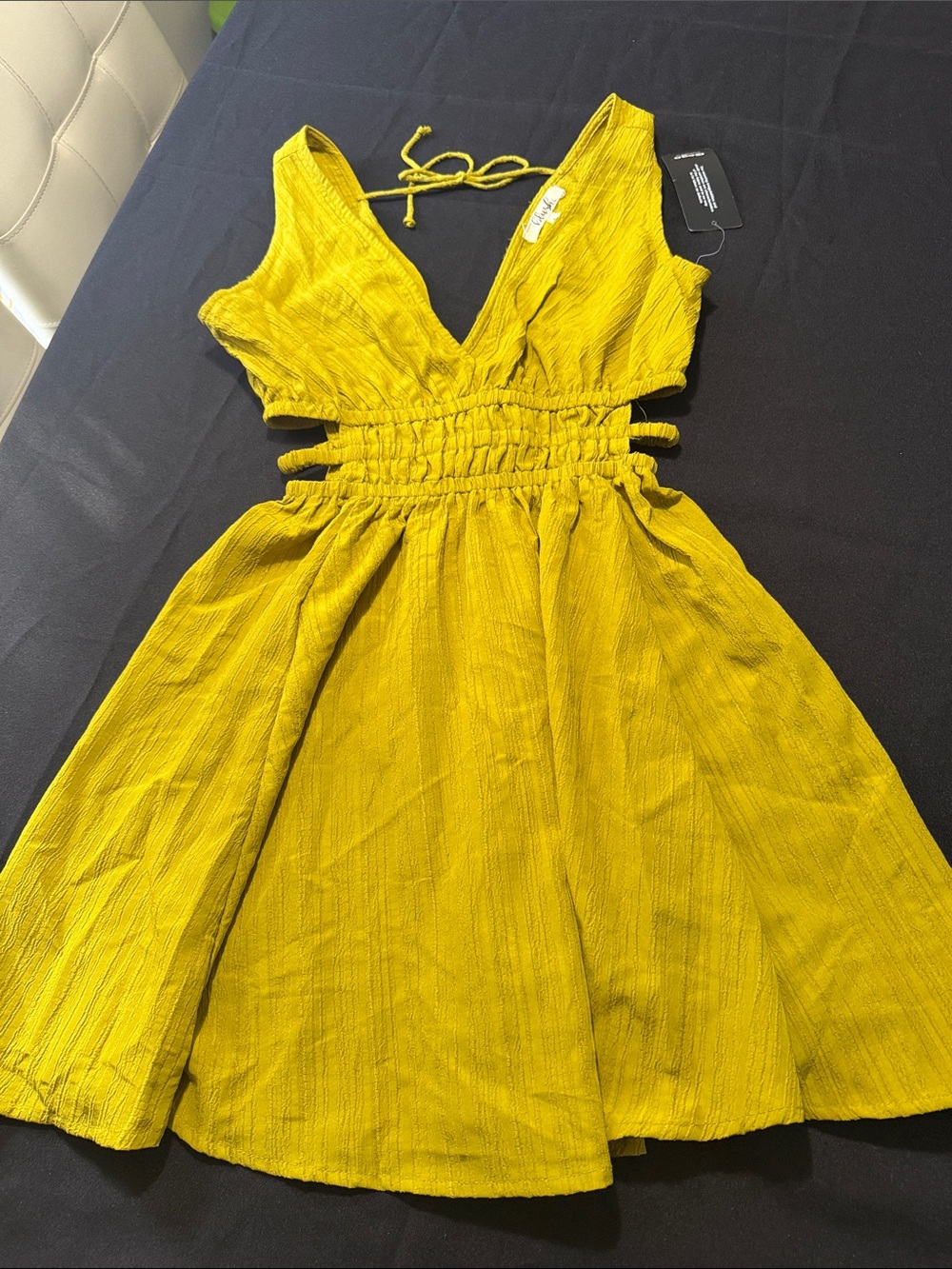 Blush Yellow Cutout Sundress with Tie-Back Straps